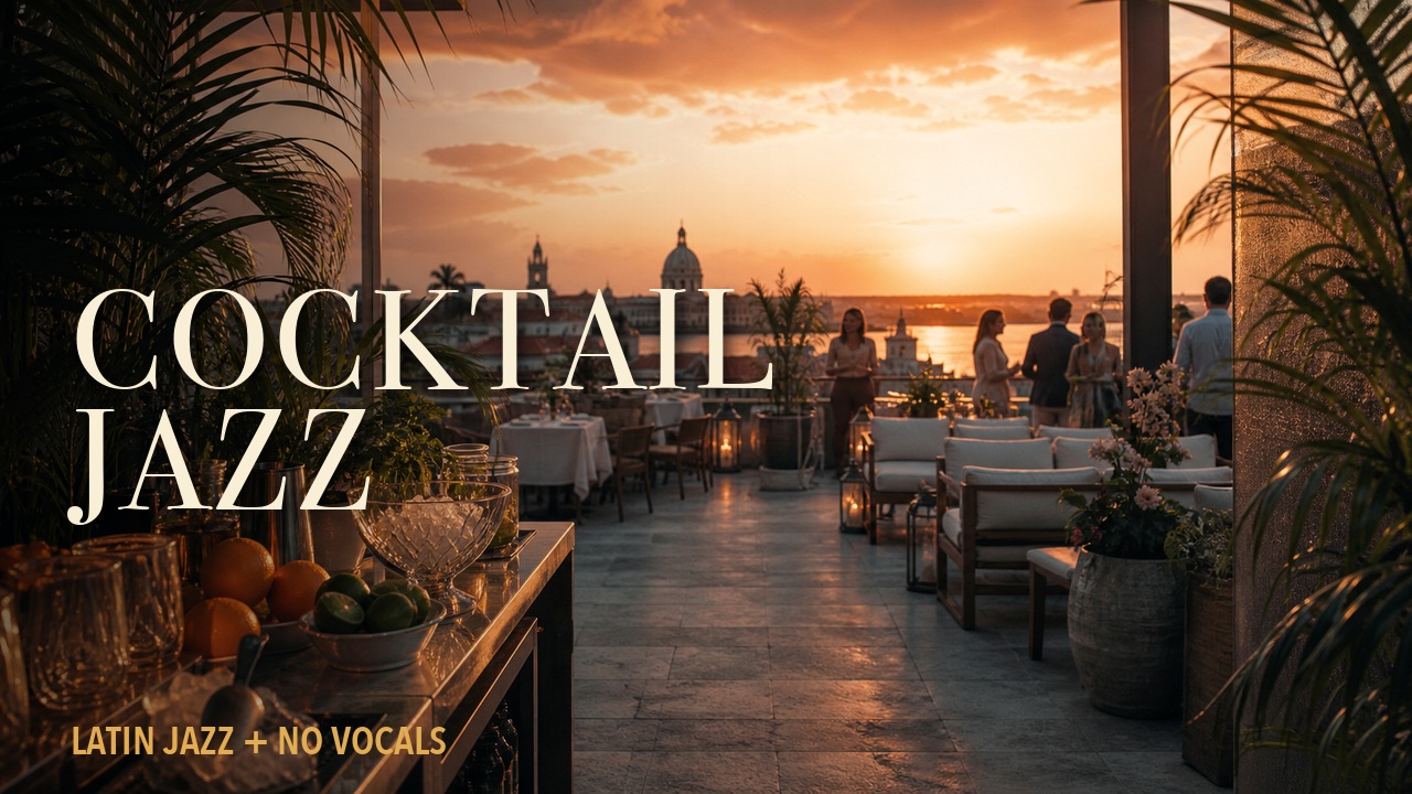 Thumbnail for Bossa Nova Café ☕🍹 Sunset Cocktail Jazz for Rooftop Drinks & Dinner | No Vocals